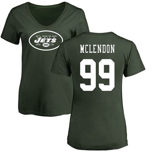 New York Jets Green Women Steve McLendon Name and Number Logo NFL Football #99 T Shirt->new york jets->NFL Jersey